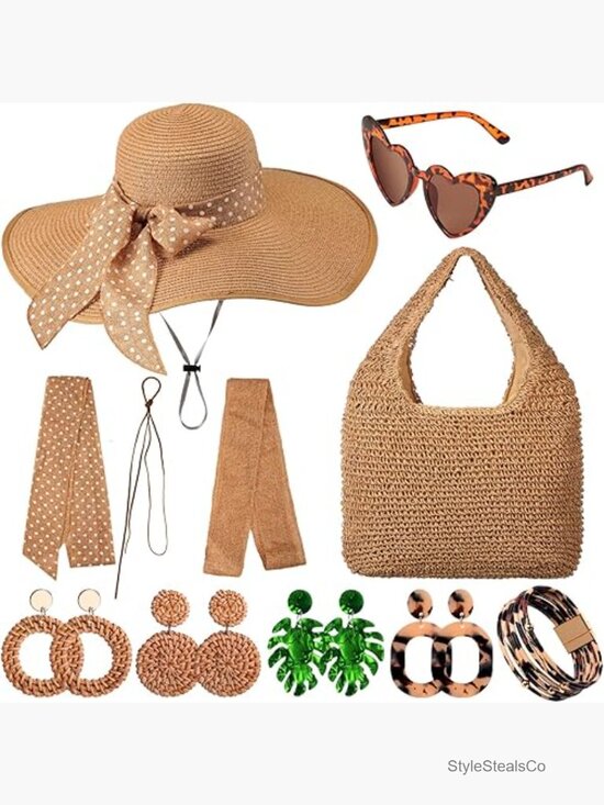 Straw Beach Hat Bag Set with Boho Jewelry and Sunglasses main image 7